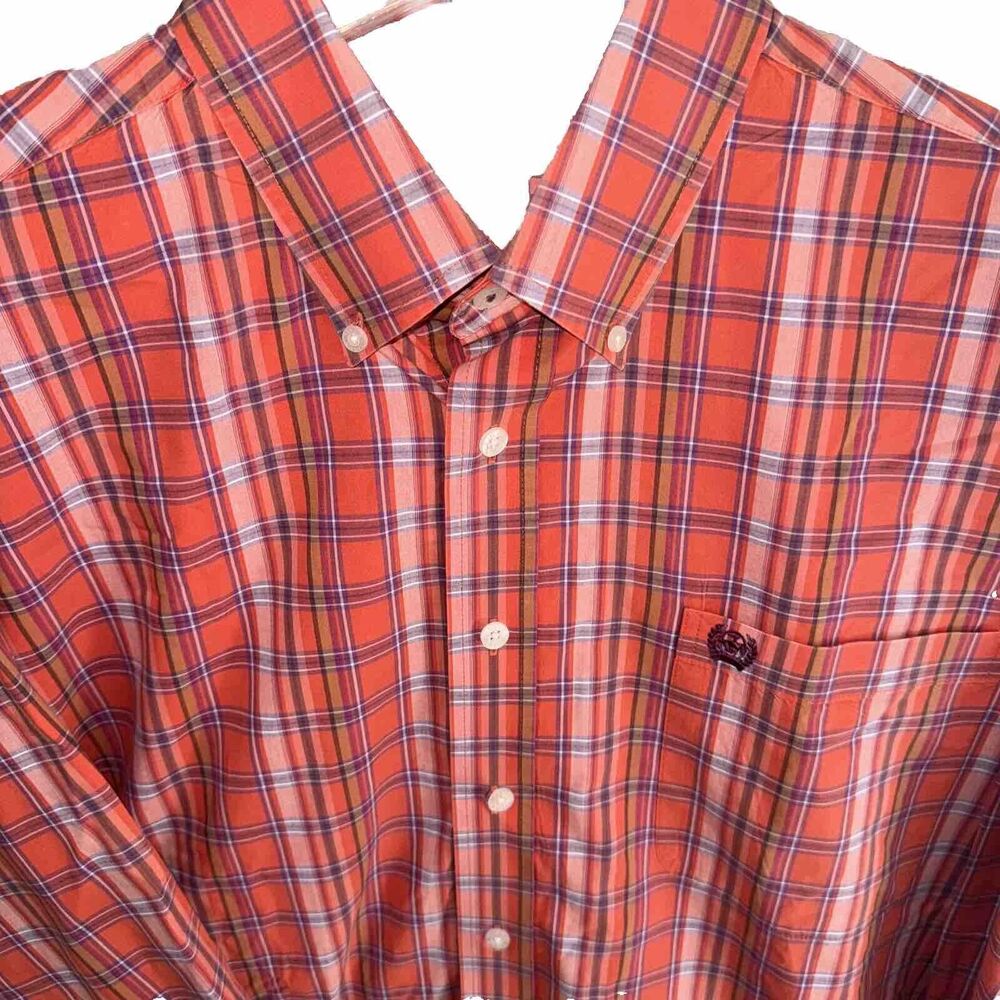 Cinch Men's L Orange‎ Red Plaid Long Sleeve Western Cowboy Button Down Shirt